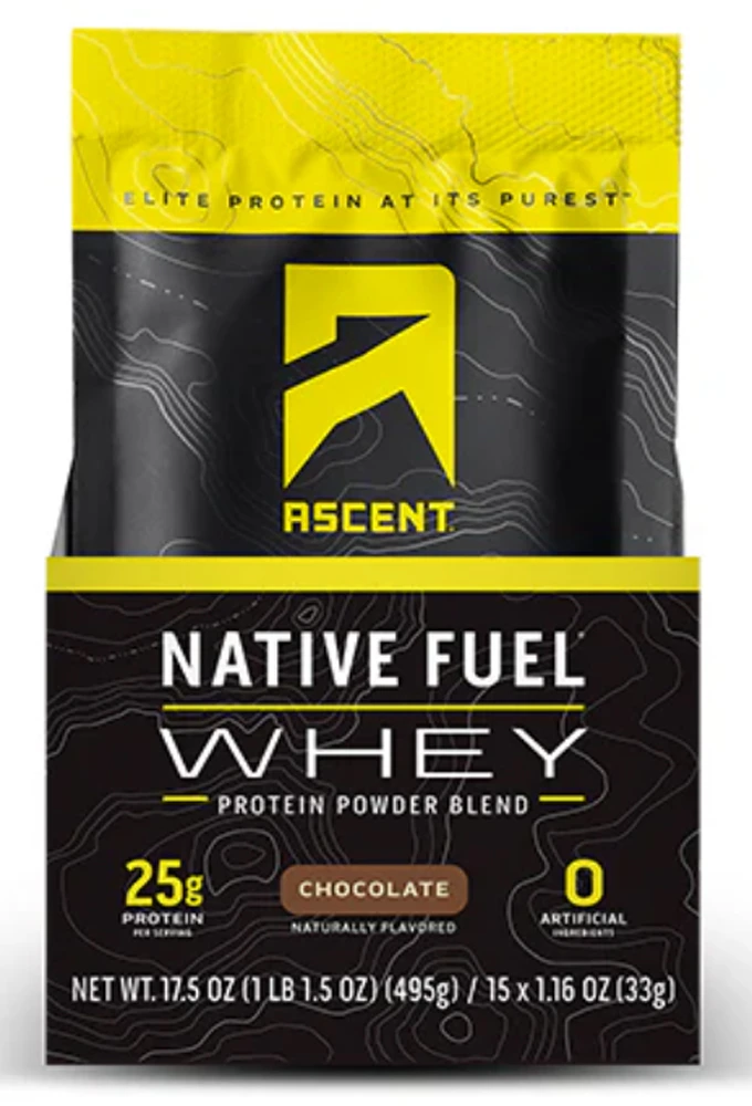 Ascent Native Fuel Whey Protein Powder - Informed Sport Certified Chocolate -- 15 Packets