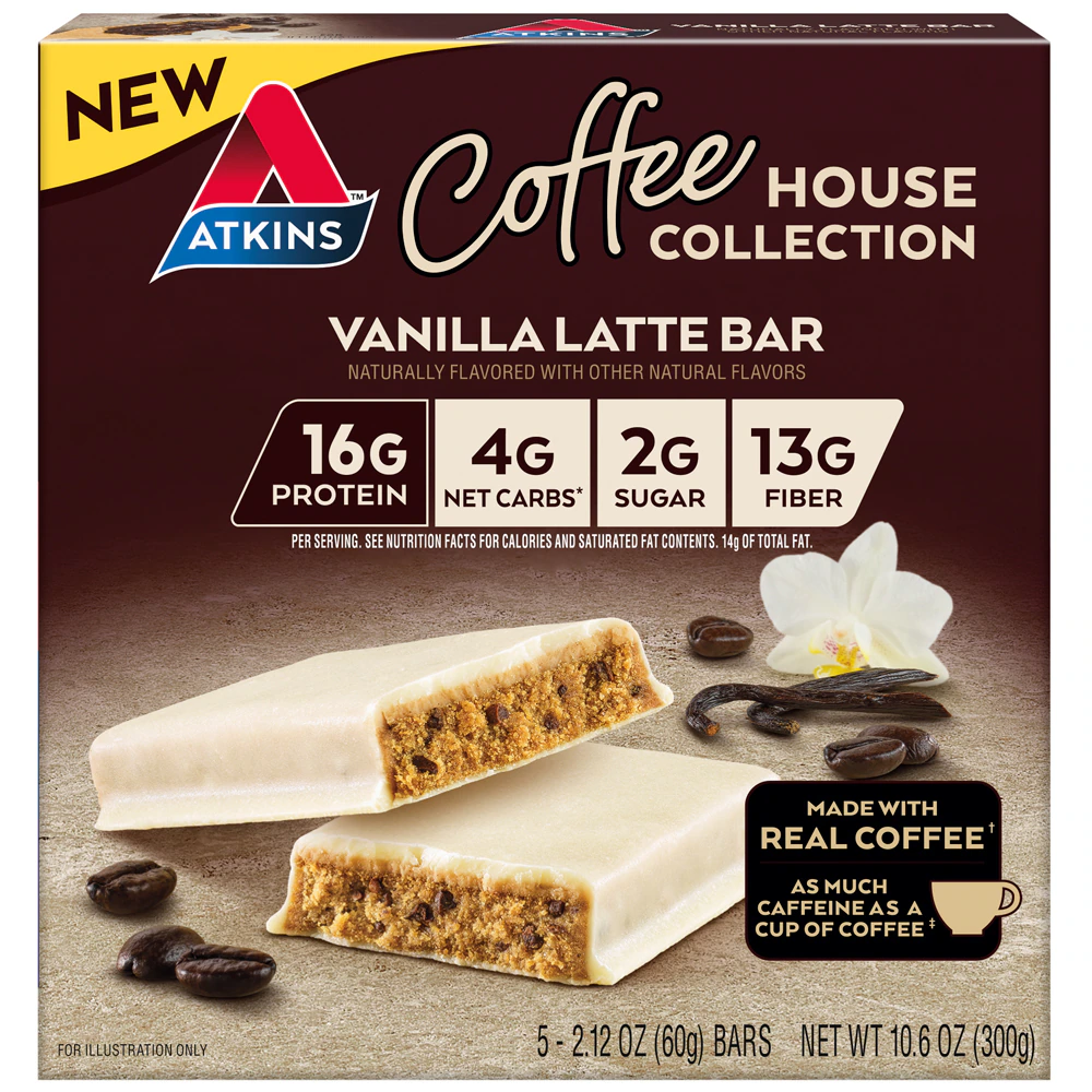 Atkins Coffee House Meal Bar Vanilla Latte -- 5 Bars