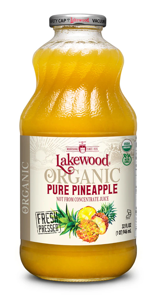 Lakewood Juice Not From Concentrate Organic Non-GMO Pure Pineapple -- 32 fl oz