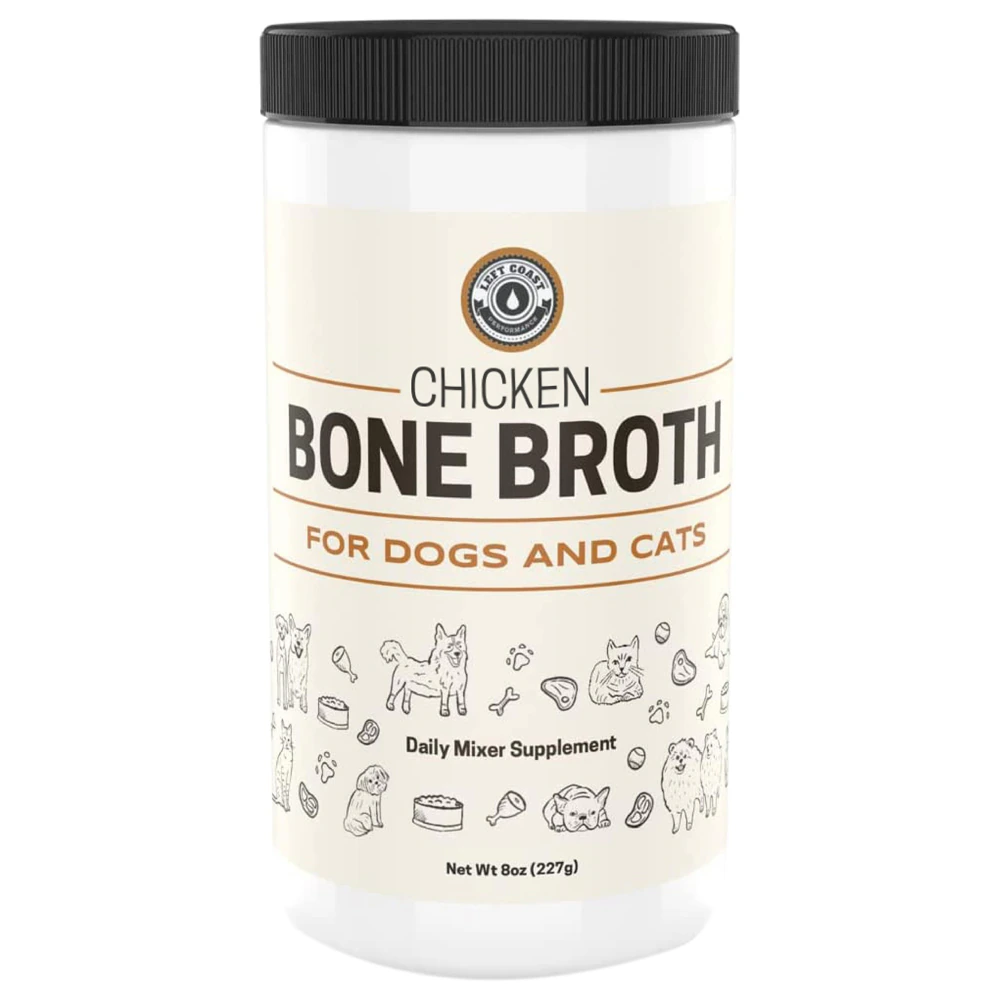 Left Coast Performance Bone Broth Powder Food Topper for Dogs and Cats Chicken -- 8 oz