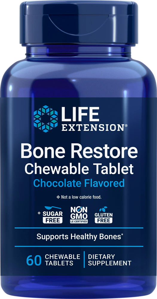 Life Extension Bone Restore Calcium Supplement Sugar Free Chocolate -- 60 Chewable Tablets