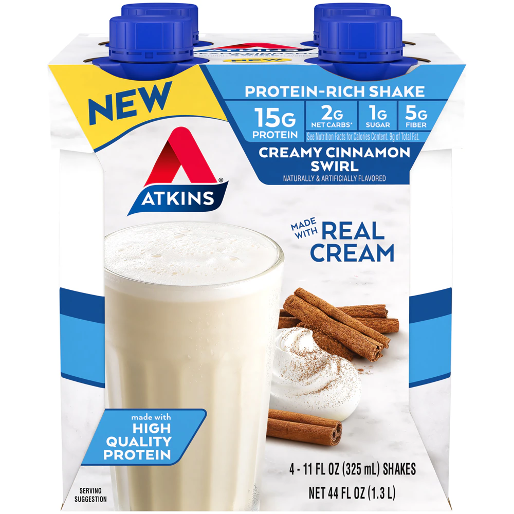 Atkins RTD Protein-Rich Meal Shake Creamy Cinnamon Swirl -- 11 fl oz Each / Pack of 4