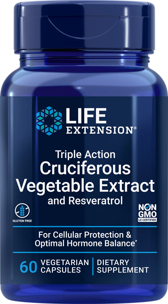 Life Extension Triple Action Cruciferous Vegetable Extract and Resveratrol -- 60 Vegetarian Capsules