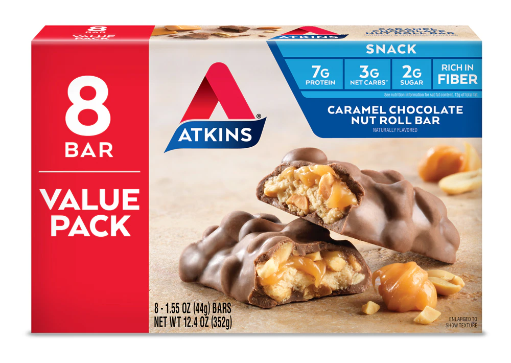 Atkins Snack Bar Value Pack Caramel Chocolate Nut Roll -- 8 Bars