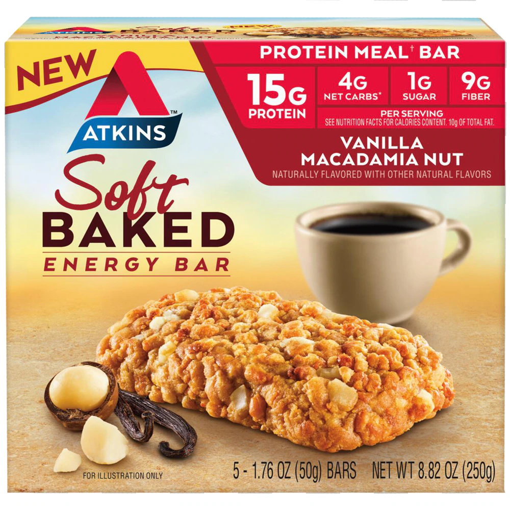 Atkins Soft Baked Energy Meal Bar Vanilla Macadamia Nut -- 5 Bars