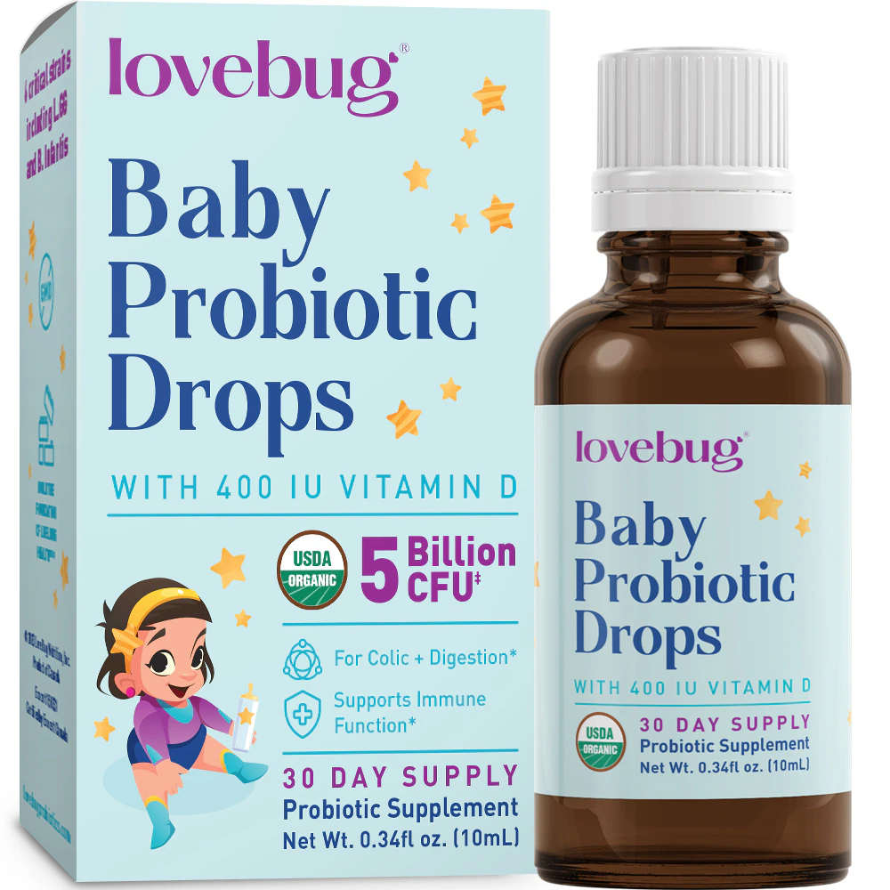 LoveBug Probiotics Baby Organic Probiotic Drops 400 IU Vitamin D -- 5 billion CFU - 0.34 fl oz
