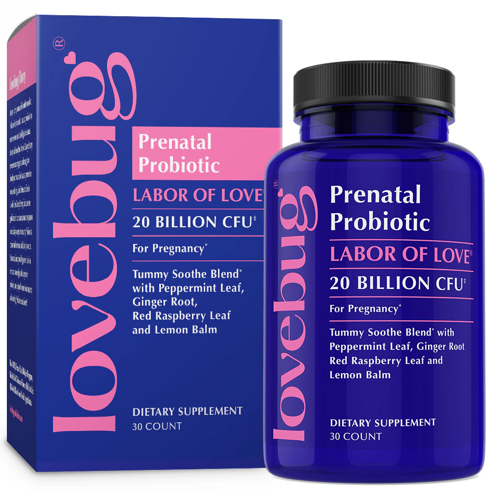 LoveBug Probiotics Prenatal Probiotic Tummy Soothe Blend With Peppermint Ginger Root Red Raspberry Leaf & Lemon Balm -- 20 billion CFU - 30 Capsules