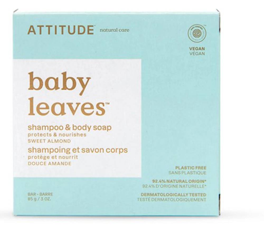 Attitude Baby Leaves Shampoo & Body Soap Bar Sweet Almond -- 3 oz