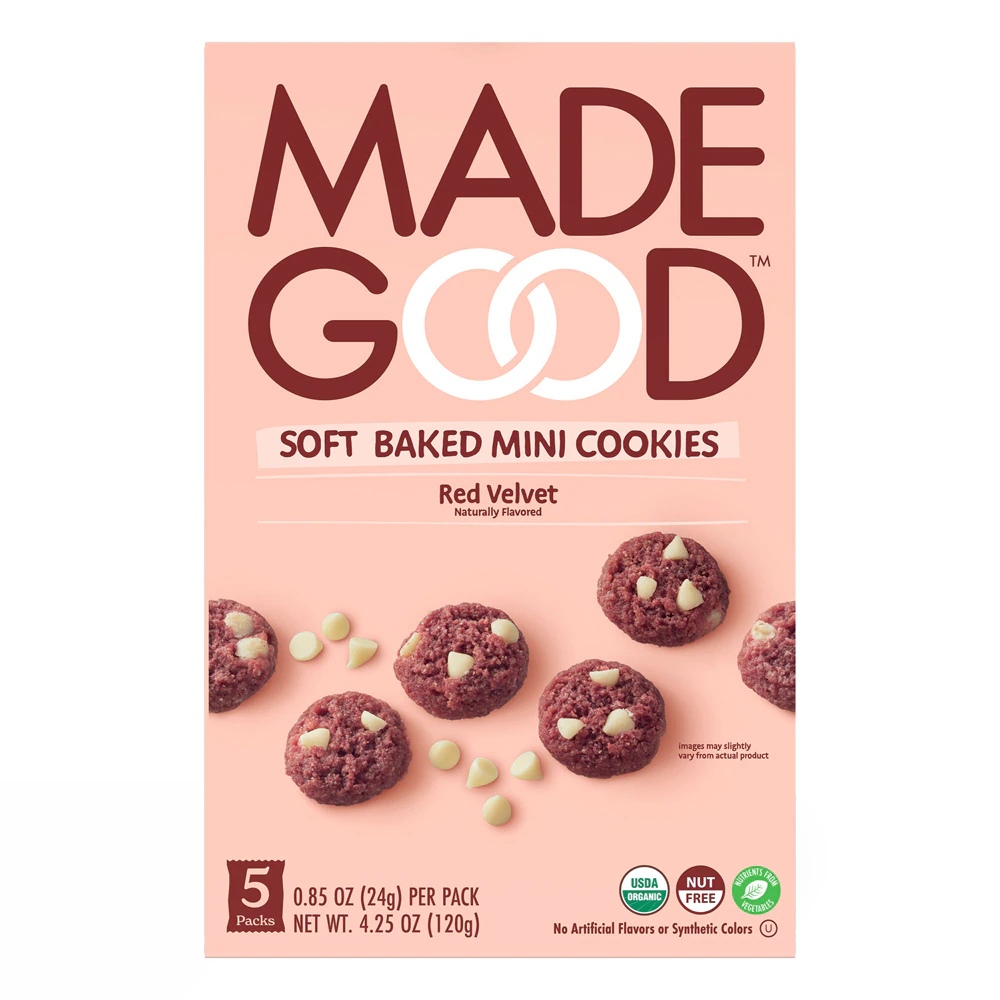 MadeGood Organic Gluten Free Soft Baked Mini Cookies Red Velvet -- 5 Pouches