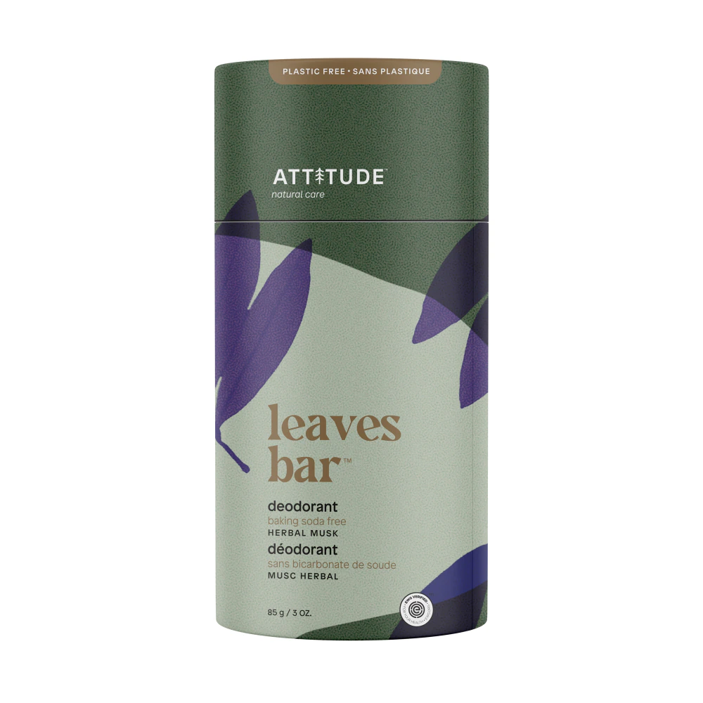 Attitude Leaves Bar Deodorant Plastic Free Herbal Musk -- 3 oz