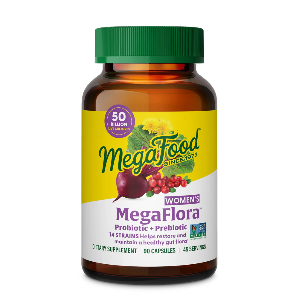 MegaFood MegaFlora Women's Probiotic + Prebiotic - 14 Strains -- 50 billion CFU - 90 Capsules