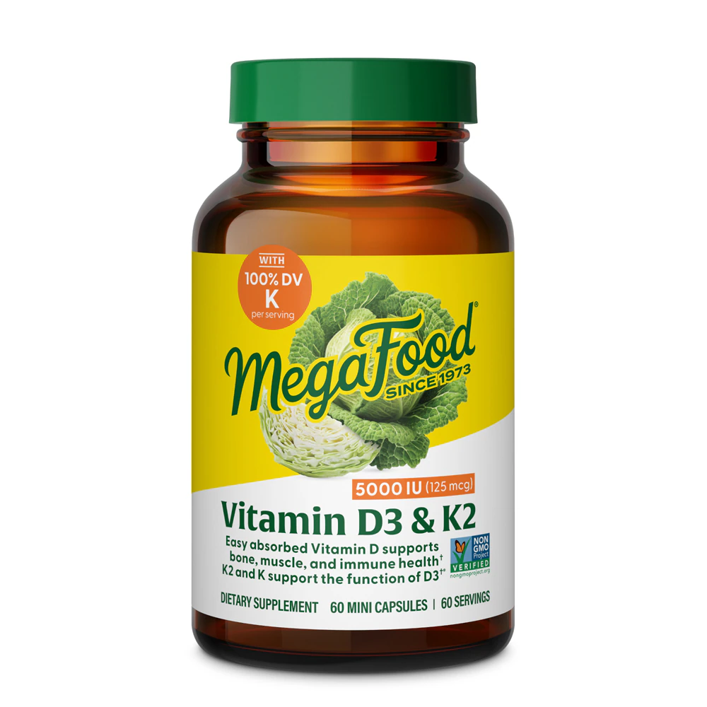 MegaFood Vitamin D3 Plus Vitamin K & K2 -- 5000 IU (125 mcg) - 60 Capsules