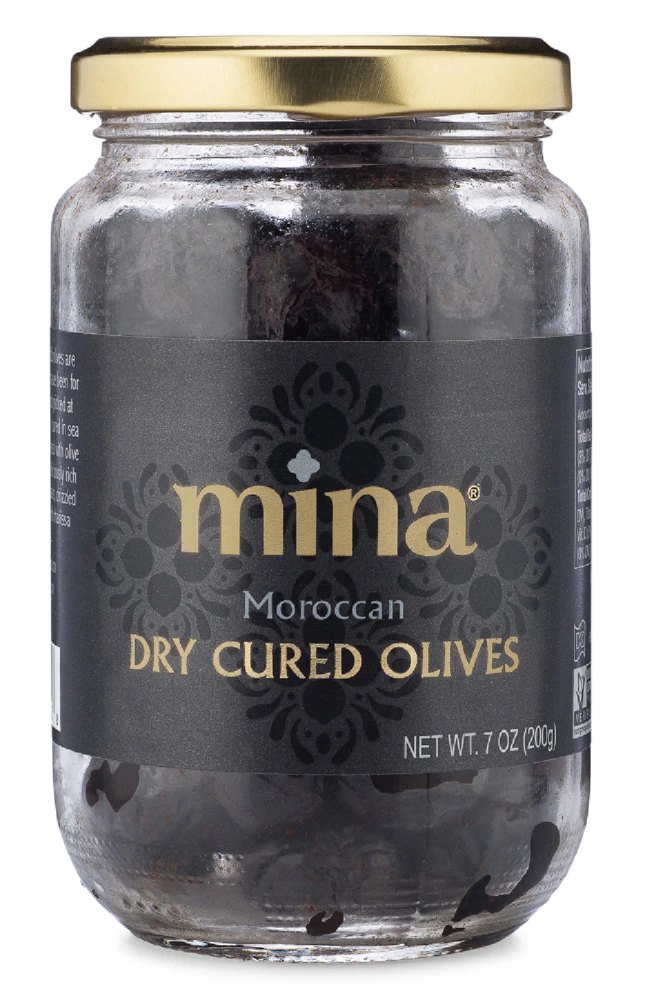 Mina Moroccan Dry Cured Black Olives Jar -- 7 oz