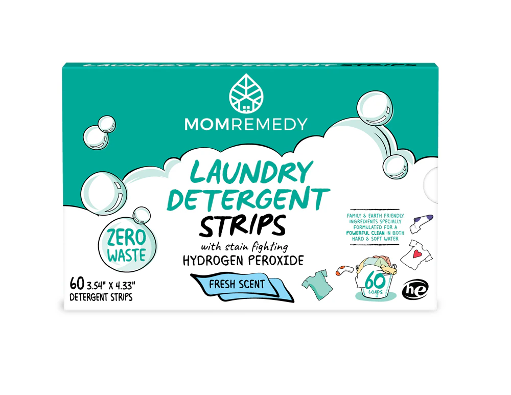 MomRemedy Laundry Detergent Strips Eco-Friendly Zero-Waste Fresh & Clean -- 60 Loads