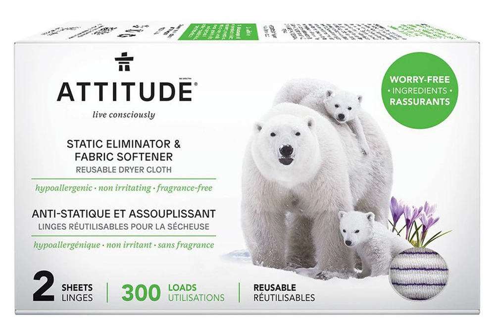 Attitude Static Eliminator & Softener Reusable Dryer Cloth -- 2 Sheets