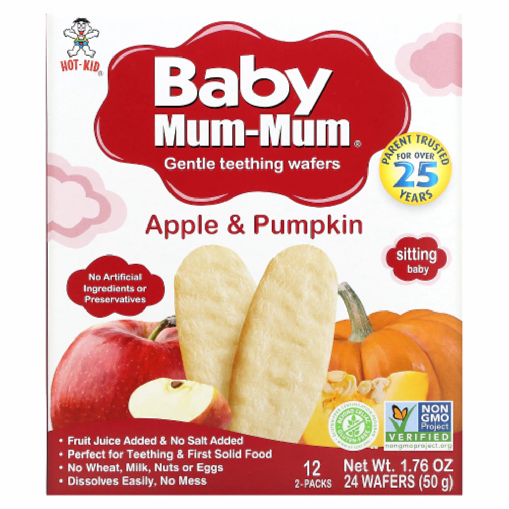 Mum-Mum Baby Teething Wafers Apple & Pumpkin -- 12 Packs