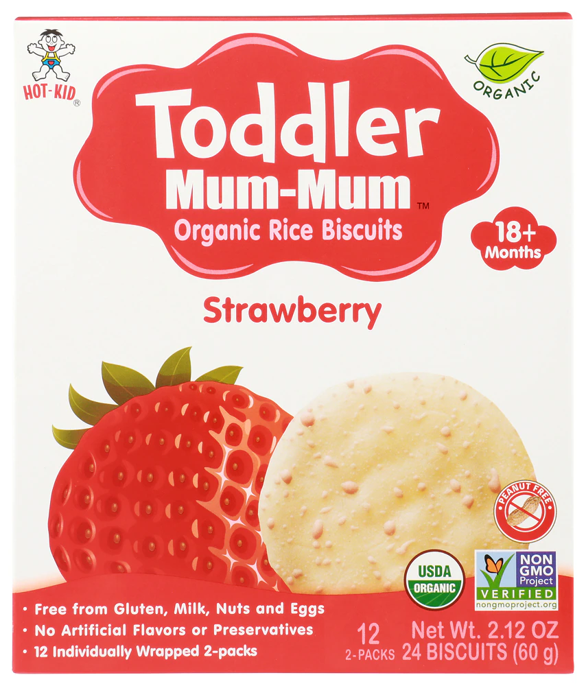 Mum-Mum Toddler Organic Rice Biscuits Strawberry -- 12 Packs