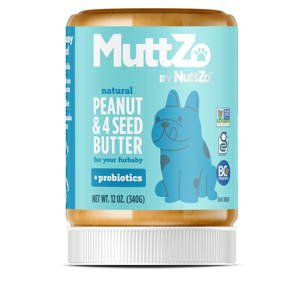 MuttZo NuttZo Natural Peanut & 4 Seed Butter Dog Treat + Probiotics -- 12 oz