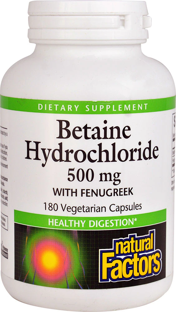 Natural Factors Betaine Hydrochloride with Fenugreek -- 500 mg - 180 Vegetarian Capsules