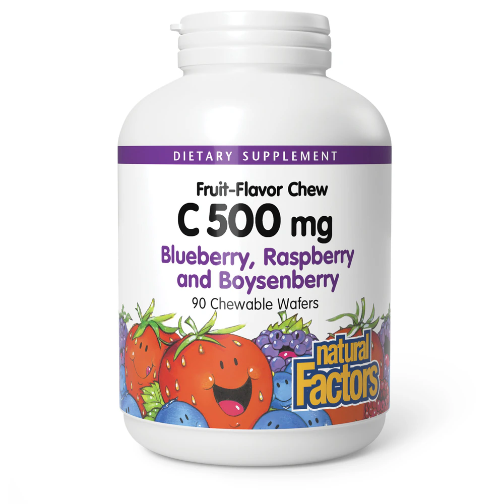 Natural Factors Fruit-Flavor Chew C Blueberry Raspberry and Boysenberry -- 500 mg - 90 Chewable Wafers