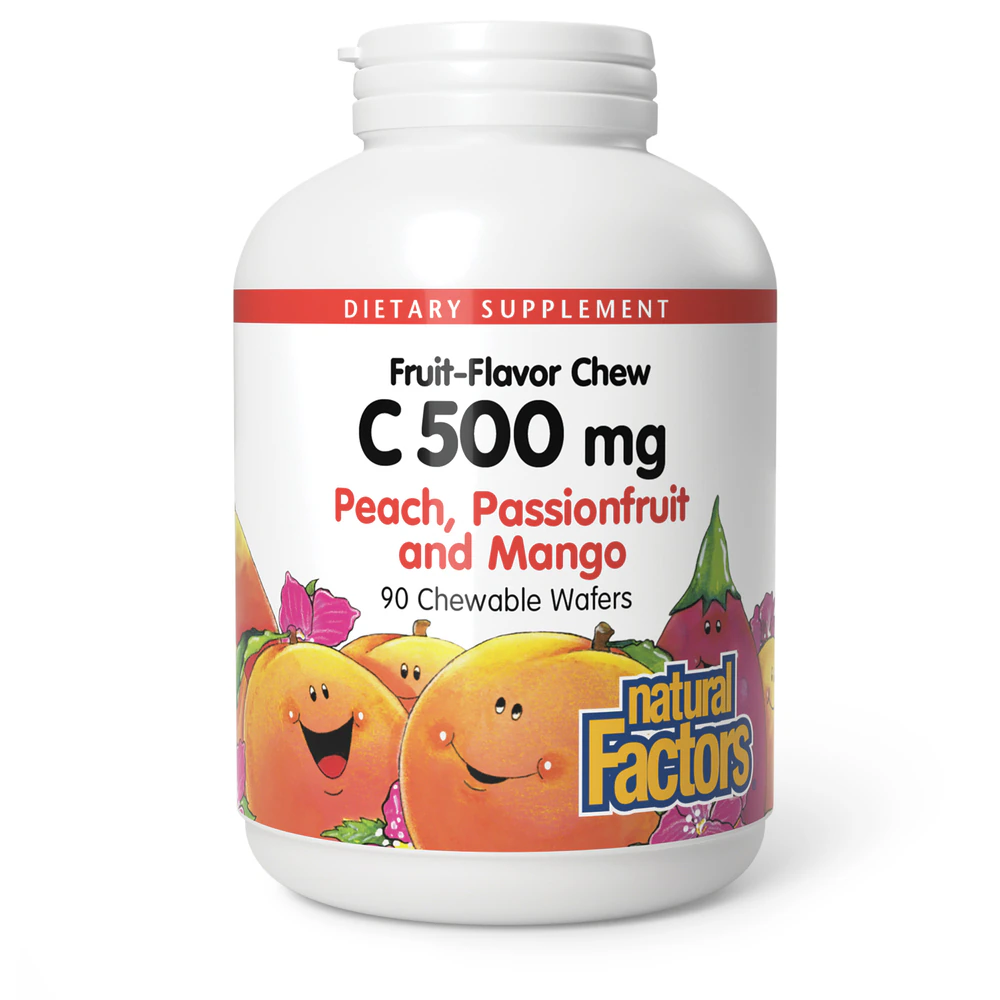 Natural Factors Fruit-Flavor Chew C Peach Passionfruit and Mango -- 500 mg - 90 Chewable Wafers