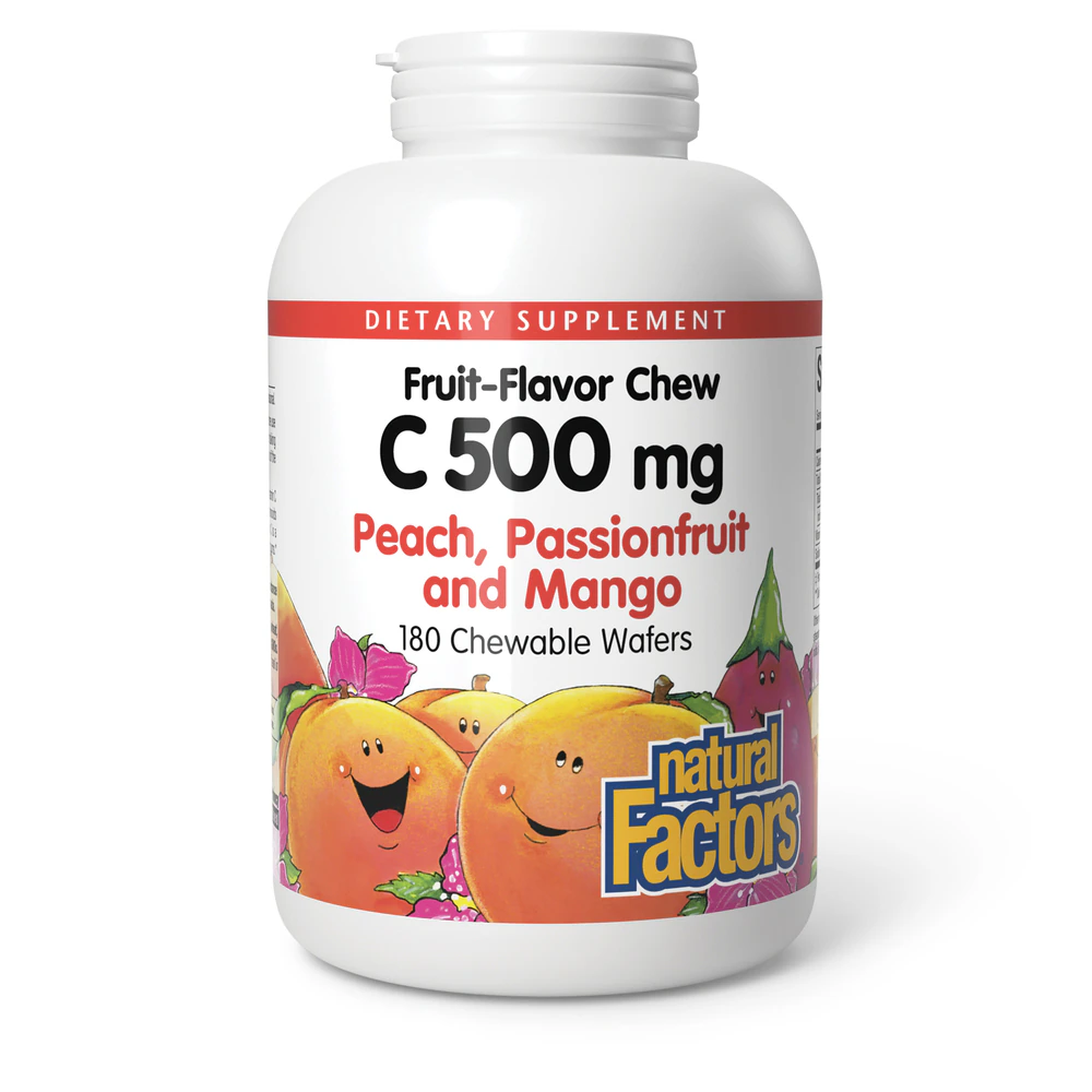 Natural Factors Fruit-Flavor Chew C Peach Passionfruit and Mango -- 500 mg - 180 Chewable Wafers