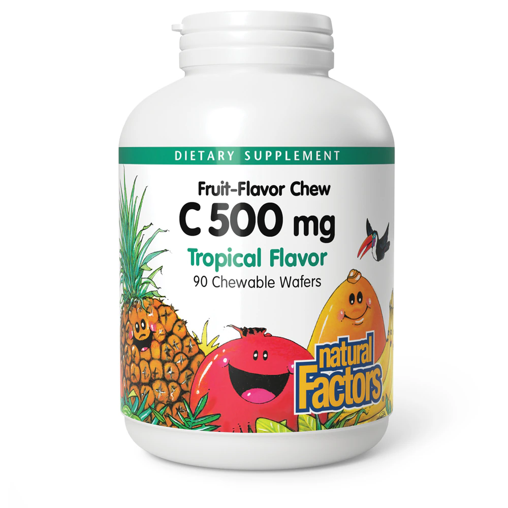 Natural Factors Fruit-Flavor Chew C Tropical Flavor -- 500 mg - 90 Chewable Wafers