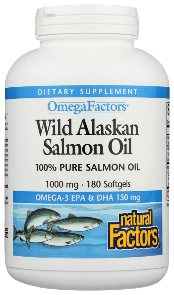 Natural Factors OmegaFactors Wild Alaskan Salmon Oil -- 1000 mg - 180 Softgels