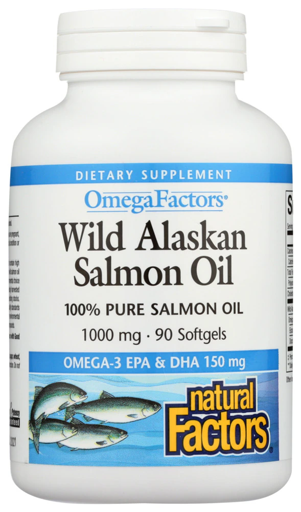 Natural Factors OmegaFactors Wild Alaskan Salmon Oil -- 1000 mg - 90 Softgels