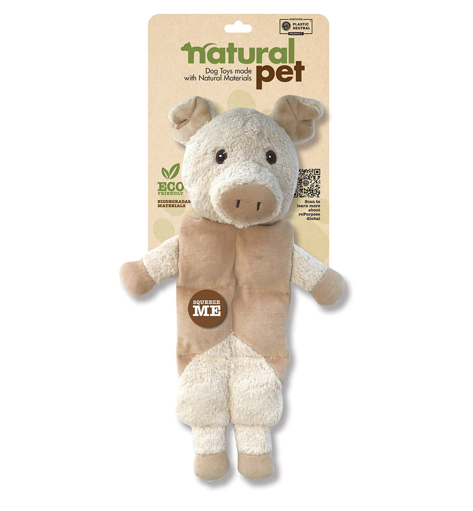 Natural Pet Eco-Friendly Plush Pig 6-Squeaker Dog Toy -- 1 Toy