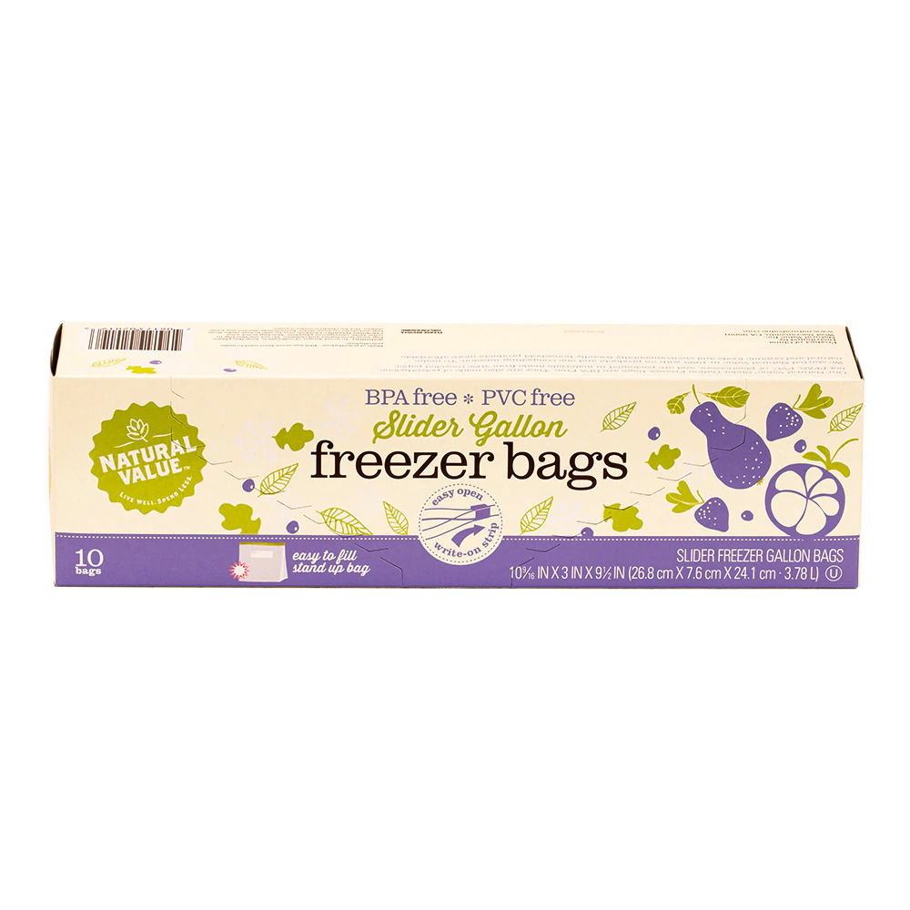 Natural Value Slider Storage Gallon Freezer Bags BPA Free -- 10 Bags