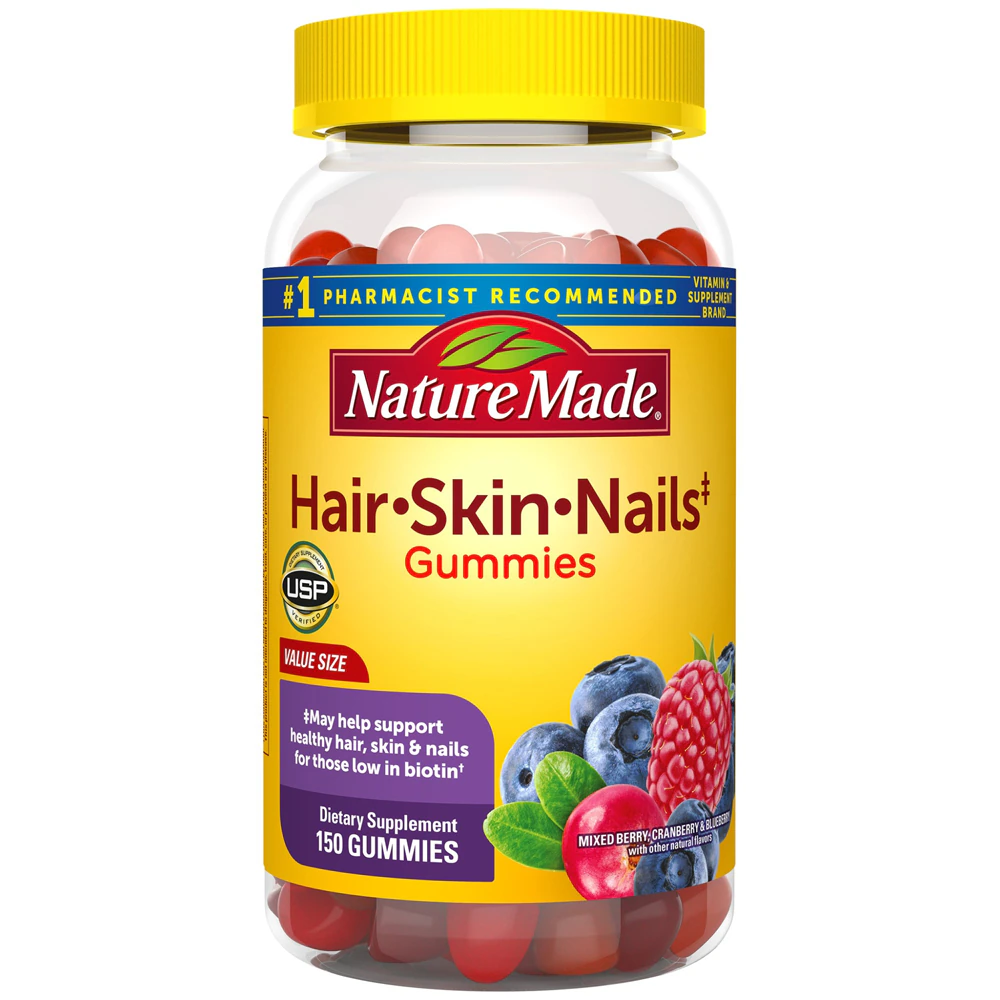 Nature Made Hair Skin Nails Adult Gummies Mixed Berry, Cranberry & Blueberry -- 150 Gummies