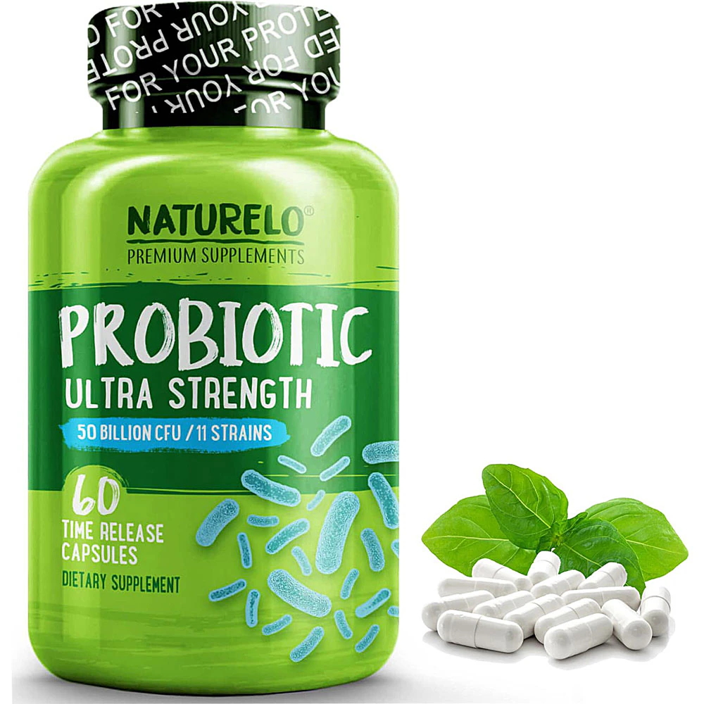 NATURELO Ultra Strength Probiotic Time Release Capsules -- 50 billion CFU - 60 Time Release Caps