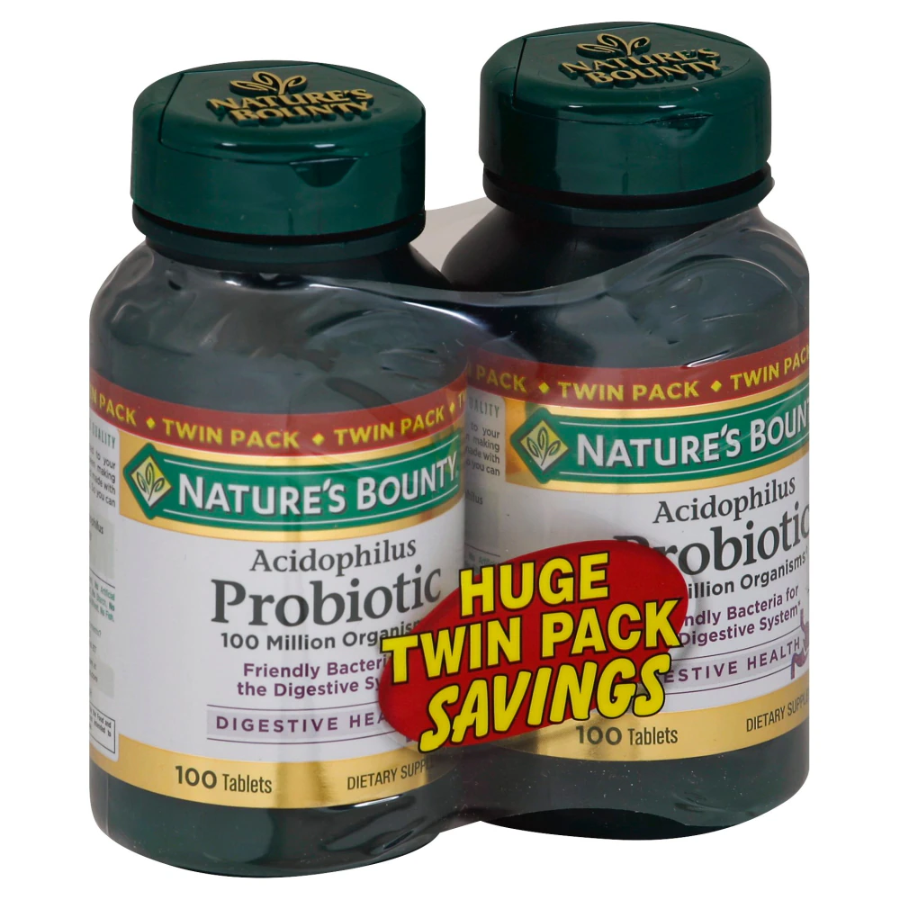Nature's Bounty Acidophilus Probiotic 100 Tablets Twin Pack -- 100 million - 200 Tablets
