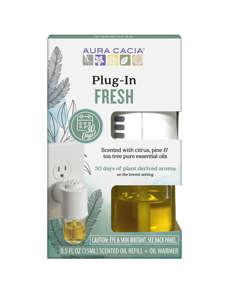 Aura Cacia Essential Oil Plug-In Warmer + Refill Fresh -- 0.5 fl oz