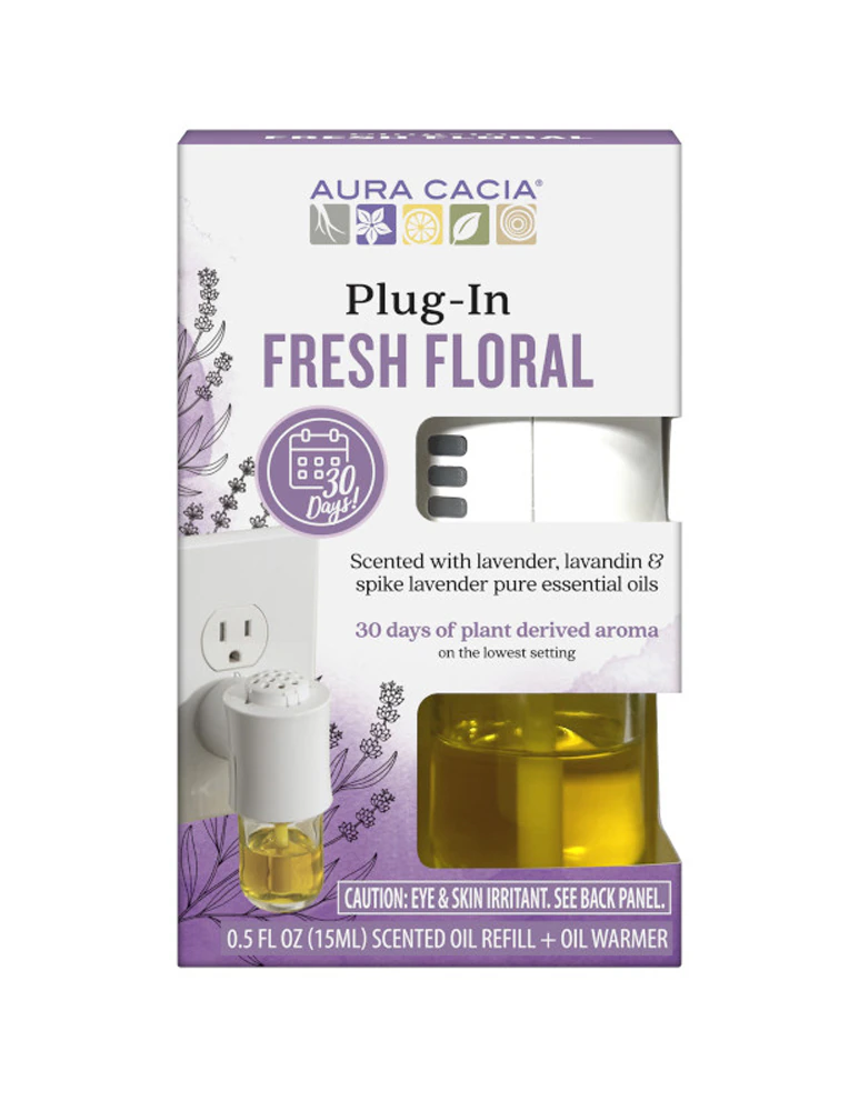 Aura Cacia Essential Oil Plug-In Warmer + Refill Fresh Floral -- 0.5 fl oz