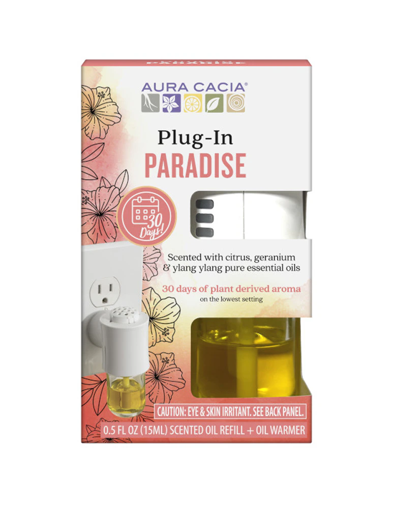 Aura Cacia Essential Oil Plug-In Warmer + Refill Paradise -- 0.5 fl oz