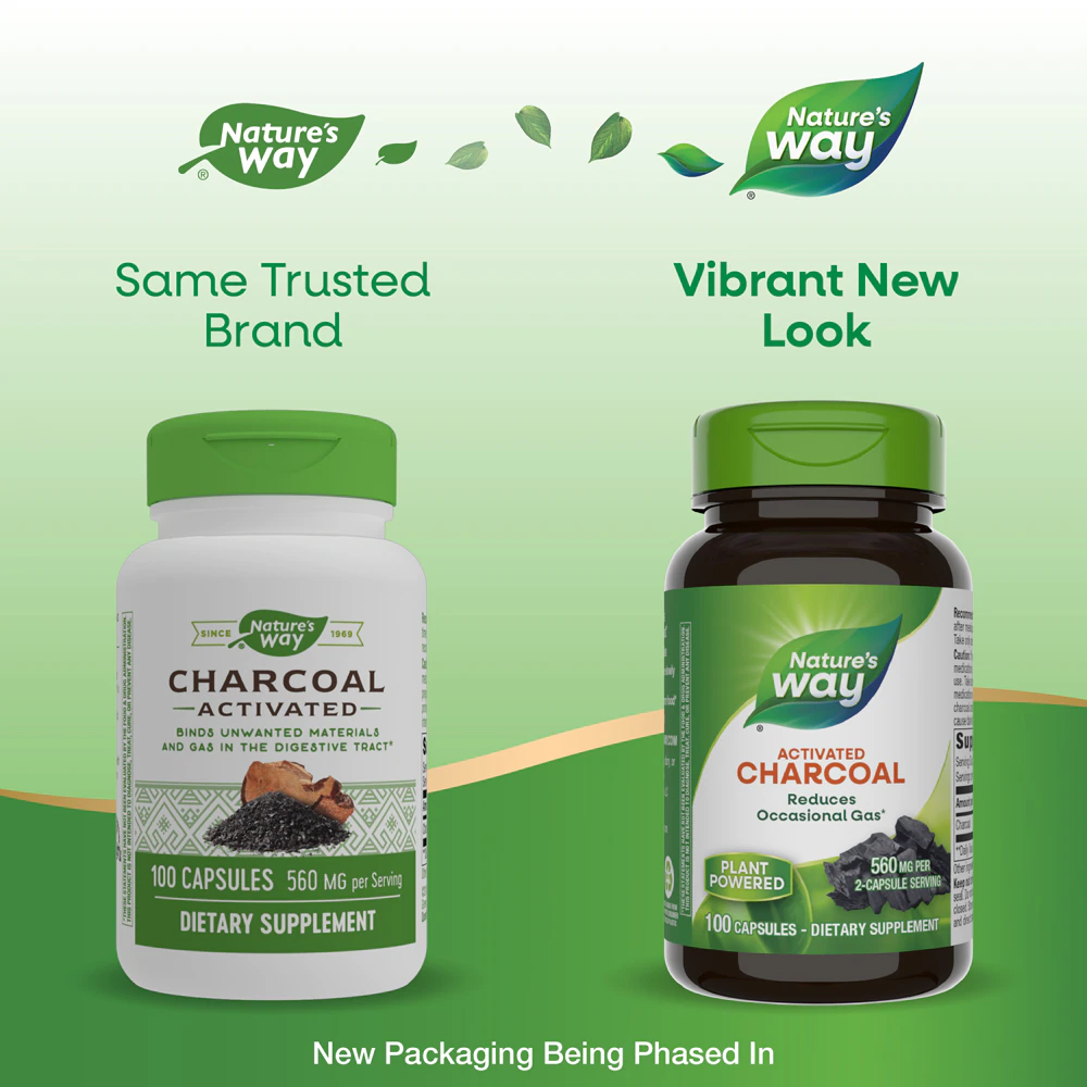 Nature's Way Activated Charcoal - Digestive Supplement -- 560 mg Per Serving - 100 Capsules