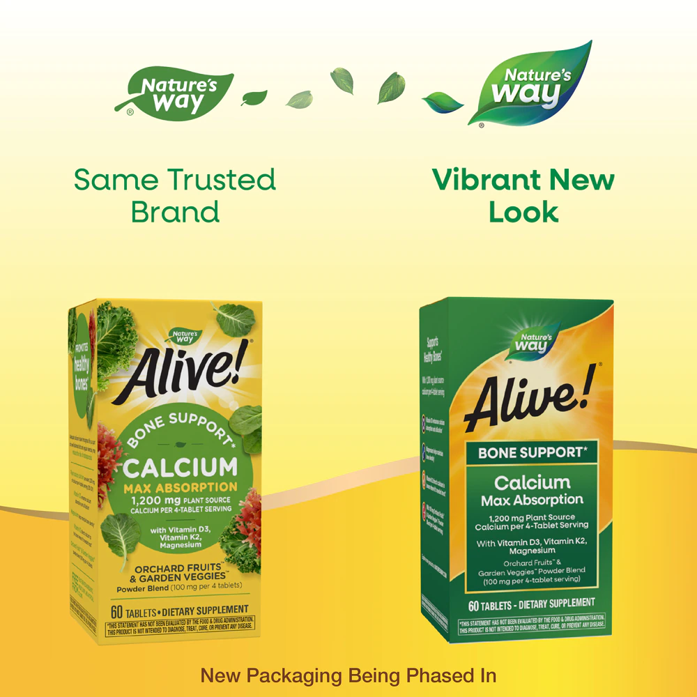 Nature's Way Alive! Calcium Max Absorption - Vitamins D3 & K2 - Magnesium -- 60 Tablets