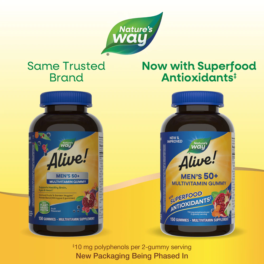 Nature's Way Alive! Men's 50+ Gummy Multivitamin - Vitamins C-D3-B12-E-Zinc -- 150 Gummies