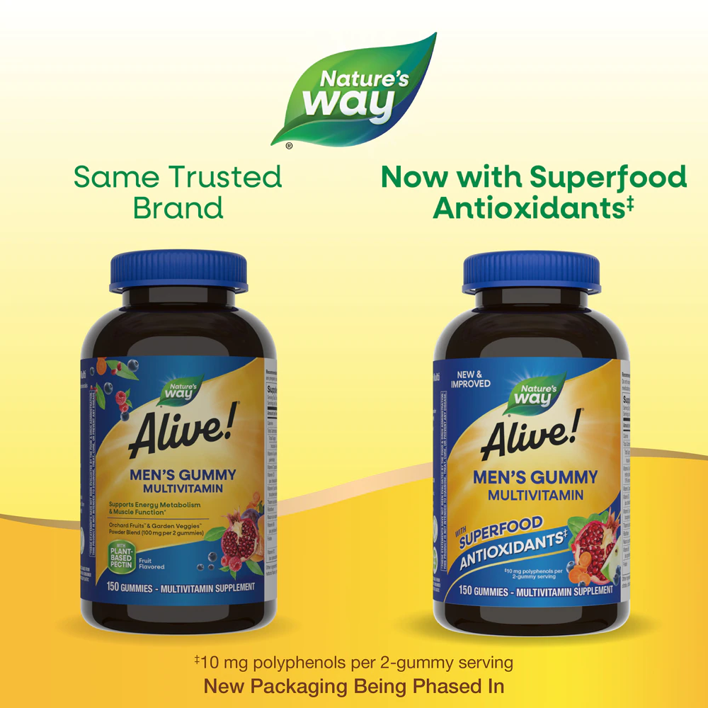 Nature's Way Alive! Men's Gummy Multivitamin - Vitamins C-D3-B12-E-Zinc-Biotin -- 150 Gummies
