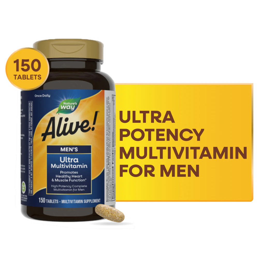 Nature's Way Alive! Men's Ultra Multivitamin - Vitamins C-D3-B12-E-Magnesium -- 150 Tablets