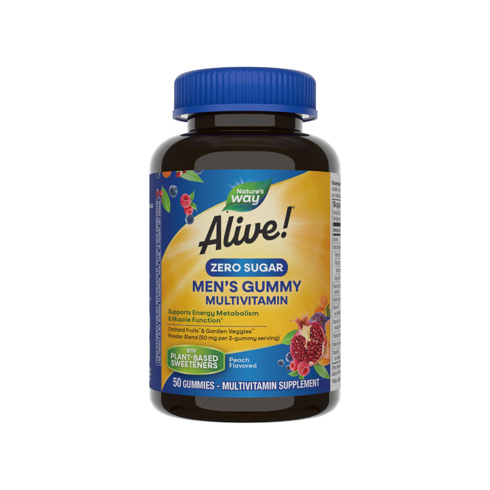 Nature's Way Alive! Zero Sugar Men's Gummy Multivitamin - Vitamins C-D3-B12-E -- 50 Gummies