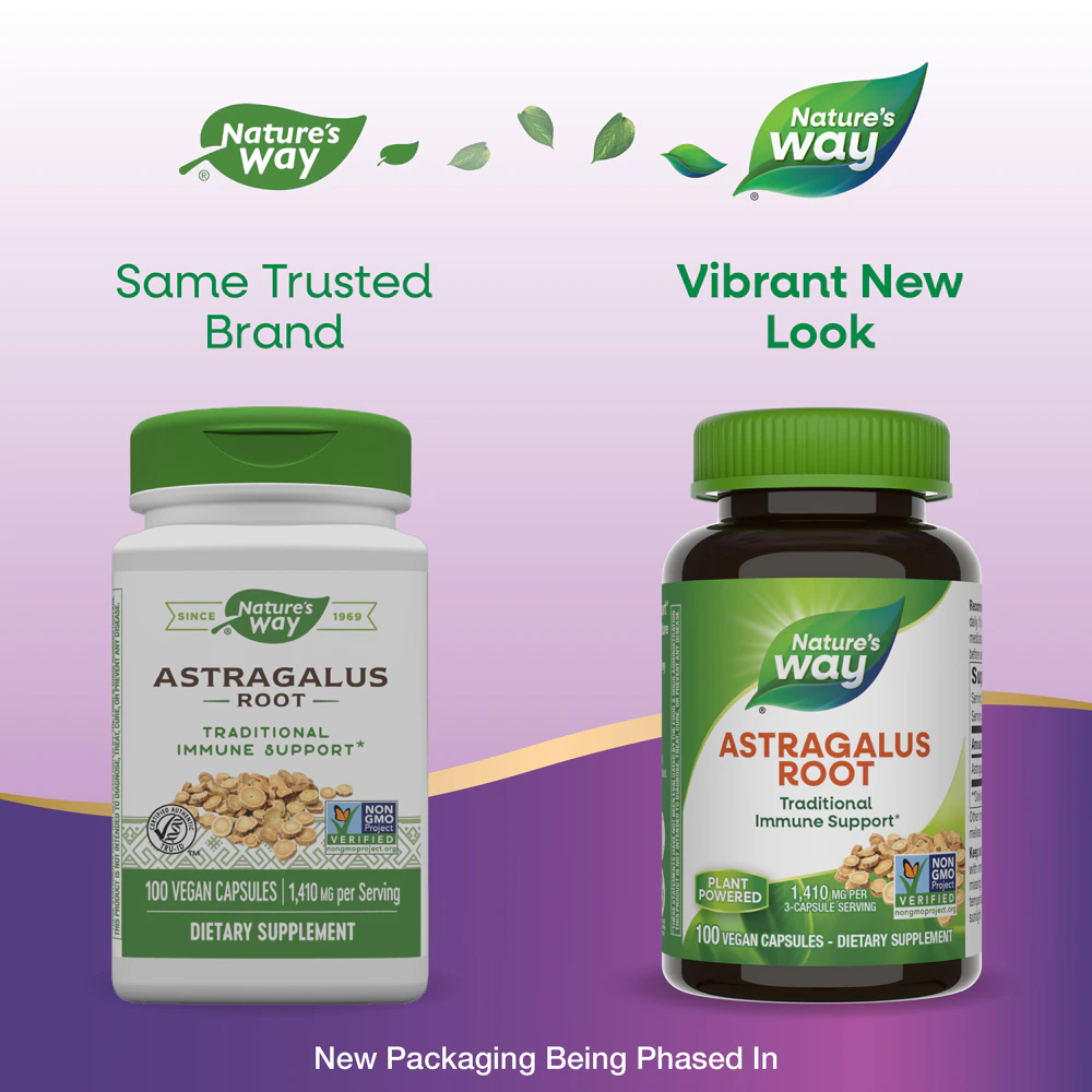 Nature's Way Astragalus Root -- 1410 mg per 3 Capsule Serving - 100 Vegan Capsules