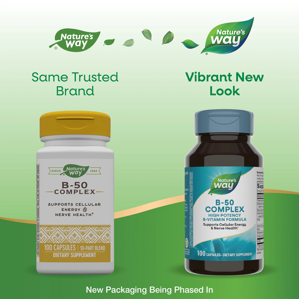Nature's Way B-50 Complex - Vitamins B1-B2-B6-B12-Niacin-Biotin -- 100 Capsules