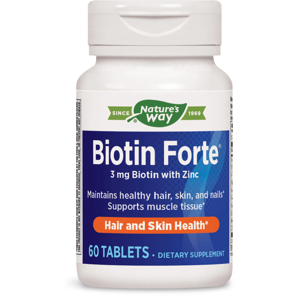 Nature's Way Biotin Forte - 3 mg Biotin with Zinc-Vitamins C-B12-B6-Folate -- 60 Tablets