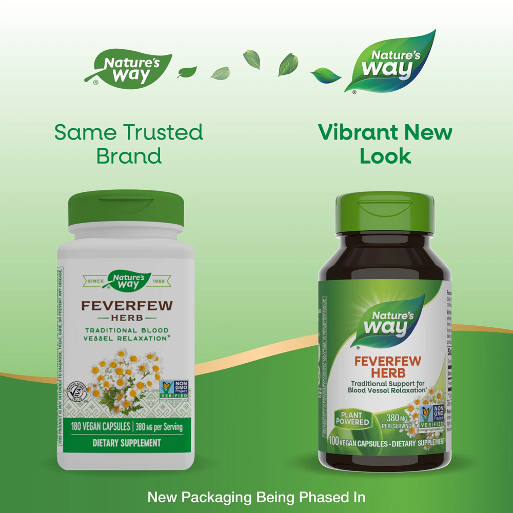 Nature's Way Feverfew Herb -- 380 mg Per Serving - 100 Vegan Capsules