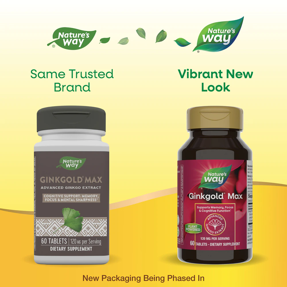 Nature's Way Ginkgold Max - Ginkgo Extract - Cognitive Support -- 120 mg Per Serving - 60 Tablets