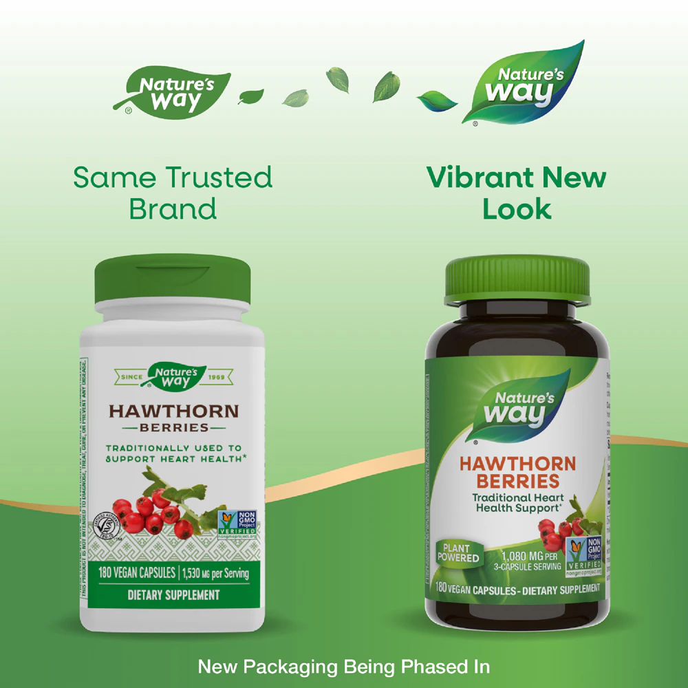 Nature's Way Hawthorn Berries -- 1080 mg Per 3-Capsule Serving - 180 Vegan Capsules