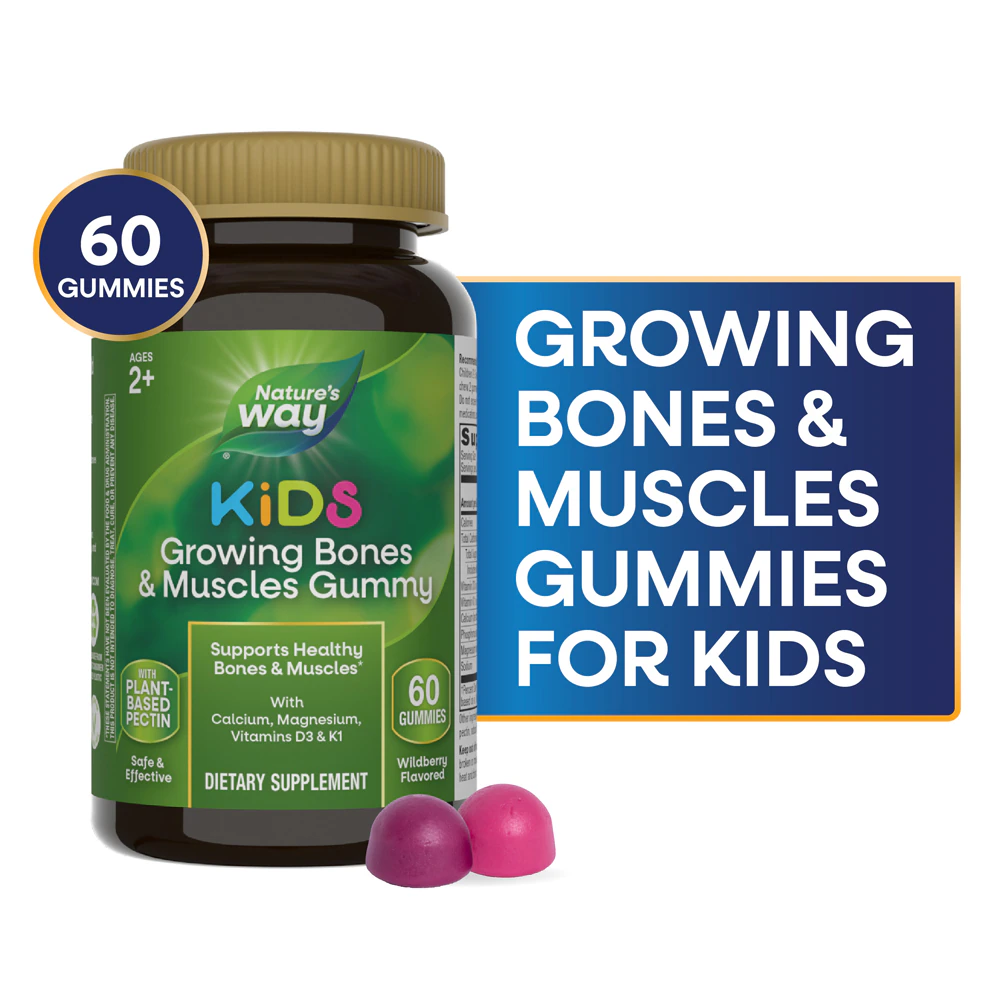 Nature's Way Kids Growing Bones & Muscles - Calcium & Magnesium Wild Berry Flavored -- 60 Gummies